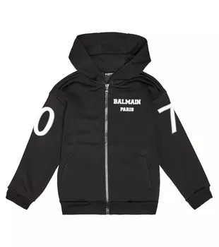 Кардиган из смесового хлопка с логотипом Balmain Kids, черный