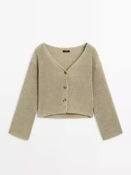 Кардиган из смесового хлопка с v-образным вырезом Massimo Dutti, зеленый