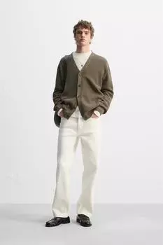 Кардиган из смесового хлопка ZARA, цвет Brown/Green