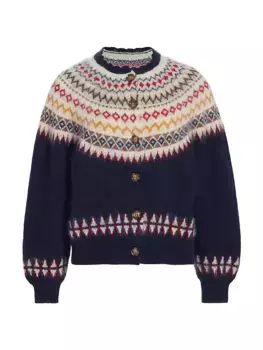Кардиган из смесового мохера в стиле Fair Isle Amble D E N, цвет navy oslo