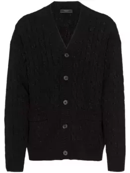 Кардиган из смесовой шерсти с эффектом металлик Prada, черный