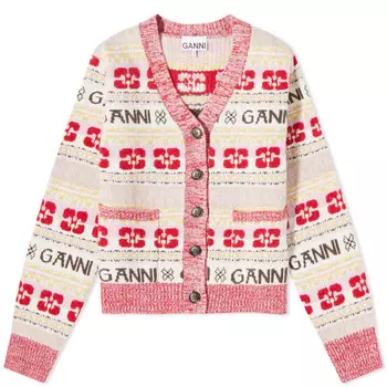 Кардиган из смесовой шерсти с логотипом Ganni, мультиколор