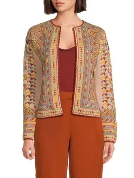 Кардиган из смесовой шерсти с узором Camelia Etro, бежевый