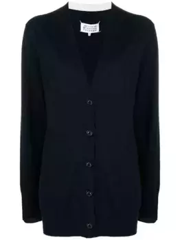 Кардиган из смесовой шерсти с V-образным вырезом MAISON MARGIELA, синий