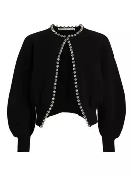 Кардиган из смесовой шерсти, украшенный бисером Alexander Wang, черный