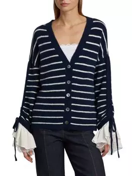 Кардиган из смесовой шерсти в полоску Atlas Cinq Sept, цвет Navy Ivory