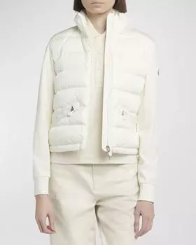 Кардиган из стеганого нейлона на молнии Moncler, цвет Natural