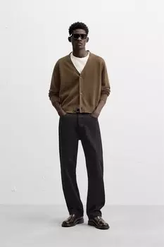 Кардиган из текстурированного хлопка ZARA, коричневый