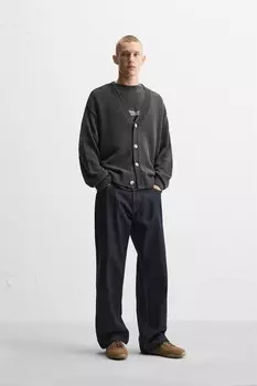 Кардиган из текстурированного хлопка ZARA, серый