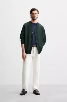 Кардиган из текстурированного пике ZARA, цвет Duck green