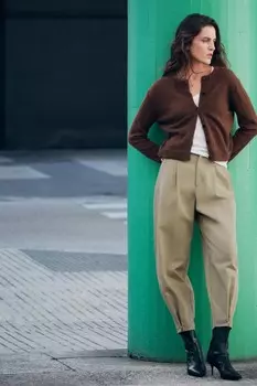 Кардиган из тонкой вязки ZARA, коричневый