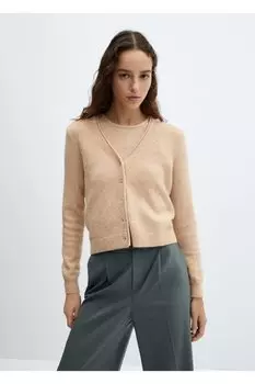 Кардиган из трикотажа на пуговицах Mango, бежевый