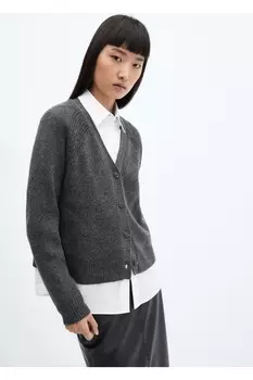 Кардиган из трикотажа на пуговицах Mango, черный