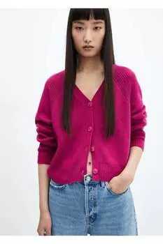 Кардиган из трикотажа на пуговицах Mango, розовый