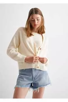 Кардиган из трикотажа в рубчик Mango, экрю