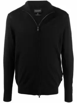 Кардиган из вирджинской шерсти на молнии EMPORIO ARMANI, черный