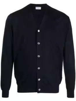 Кардиган из вирджинской шерсти с V-образным вырезом Fedeli, синий