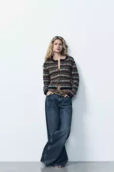Кардиган из жаккардовой трикотажной спицы ZARA, разноцветный