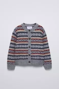 Кардиган из жаккардовой трикотажной спицы ZARA, серый