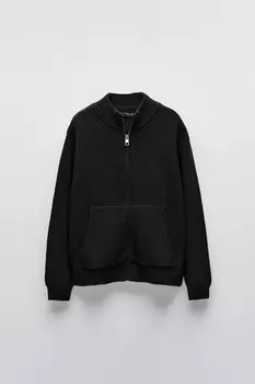Кардиган изнаночной вязки с молнией ZARA, черный