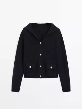 Кардиган изнаночной вязки с золотыми пуговицами Massimo Dutti, синий