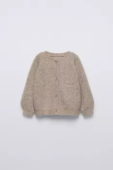 Кардиган изнаночной вязки ZARA, коричневый мергель