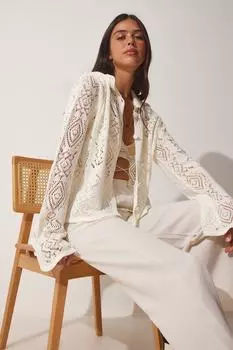 Кардиган - Экрю - Классический крой Happiness stanbul, экрю