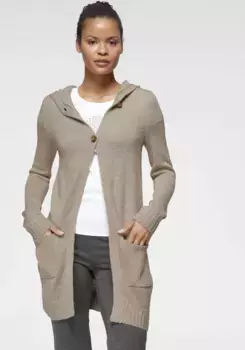 Кардиган KangaROOS с капюшоном, накладными карманами и широкими манжетами в рубчик, бежевый