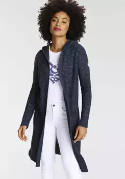 Кардиган KangaROOS с капюшоном, открытый, длинный, с карманами, синий