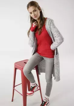 Кардиган KangaROOS с капюшоном, открытый, длинный, с карманами, цвет Hellgrau-Meliert