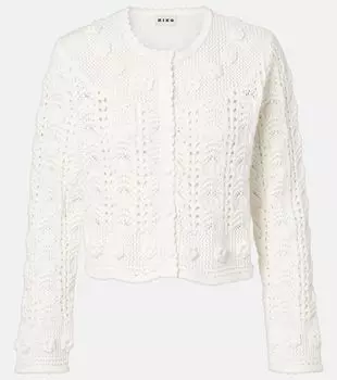 Кардиган Кира из хлопка с ажурной вязкой Rixo, кремовый