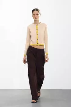 Кардиган контрастной вязки ZARA, бежевый