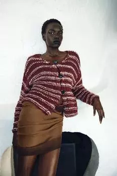 Кардиган контрастной вязки ZARA, цвет White/Maroon