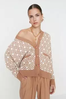 Кардиган - Коричневый - Oversize Trendyol, коричневый