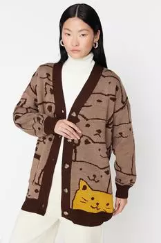Кардиган - Коричневый - Свободный крой Trendyol Modest, коричневый