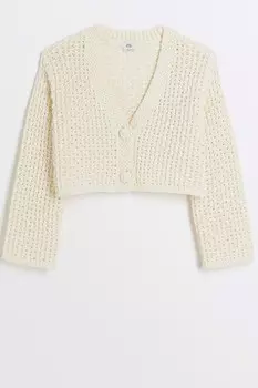 Кардиган короткого кроя для девочки крючком River Island, бежевый
