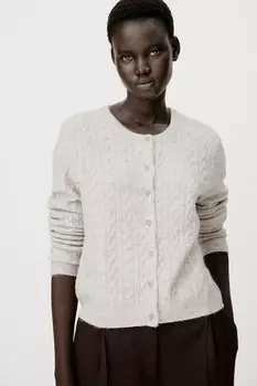Кардиган косой вязки H&M, бежевый