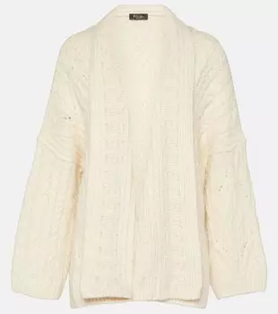 Кардиган косой вязки из кашемира и мохера Loro Piana, белый