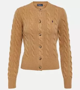 Кардиган косой вязки из шерсти и кашемира Polo Ralph Lauren, бежевый