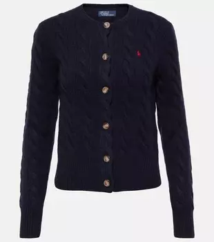 Кардиган косой вязки из шерсти и кашемира Polo Ralph Lauren, синий