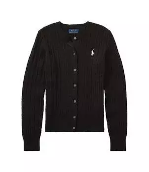Кардиган косой вязки с длинными рукавами и пуговицами спереди Polo Ralph Lauren для больших девочек 7–16 лет, черный