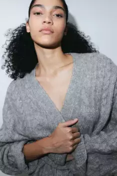 Кардиган косой вязки с поясом H&M, серый