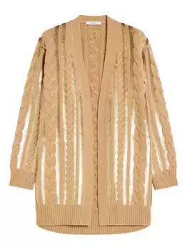 Кардиган косовой вязки, украшенный пайетками MAX MARA, коричневый