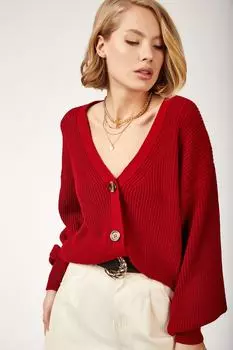 Кардиган - Красный - Классический крой Happiness stanbul, красный
