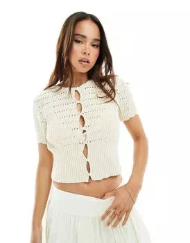 Кардиган кремовой фактурной пряжи ASOS DESIGN с круглым вырезом и пуговицами