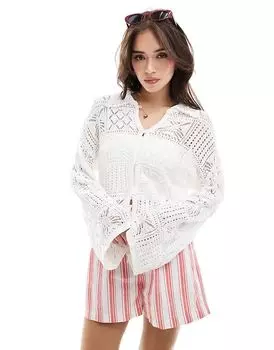 Кардиган крючком Aware с воротником белого цвета Vero Moda