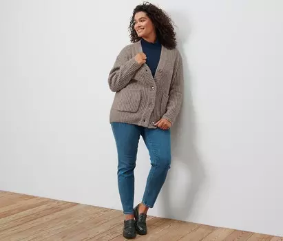 Кардиган крупной вязки из шерсти Tchibo, серо-коричневый пестрый