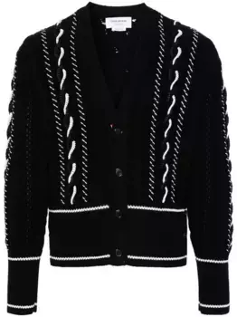 Кардиган крупной вязки с V-образным вырезом THOM BROWNE, черный