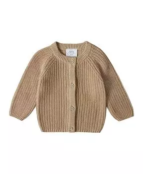 Кардиган крупной вязки в рубчик для малышей Stellou & Friends, коричневый/бежевый