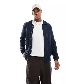 Кардиган крупной вязки в темно-синем цвете Threadbare